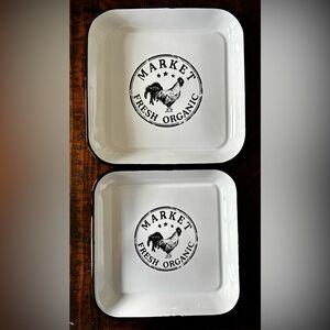 White Enamel Market Fresh Organic Serving Trays
